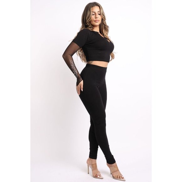 Women's Mesh Contrast Top and Matching Leggings Outfit Set Super Cute Sexy XS-3X - Picture 10 of 11